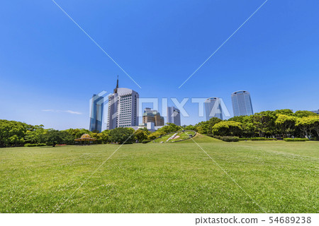 Makuhari Beach Park Large Lawn Square and Makuhari New City Building 54689238