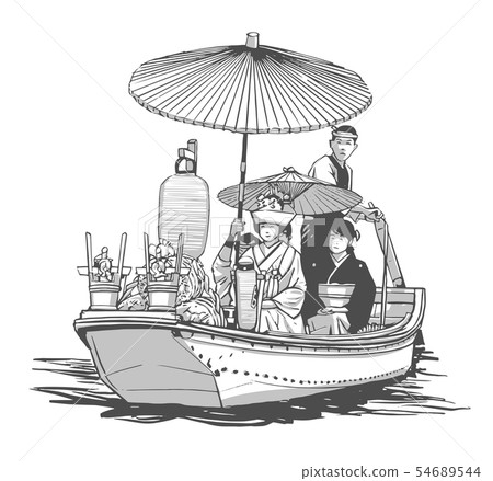 Traditional Japanese wedding, bridal wooden boat Traditional Japanese wedding, bridal wooden boat 54689544