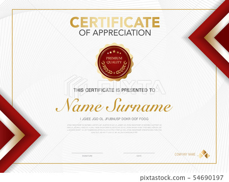 diploma certificate template red and gold color. 54690197