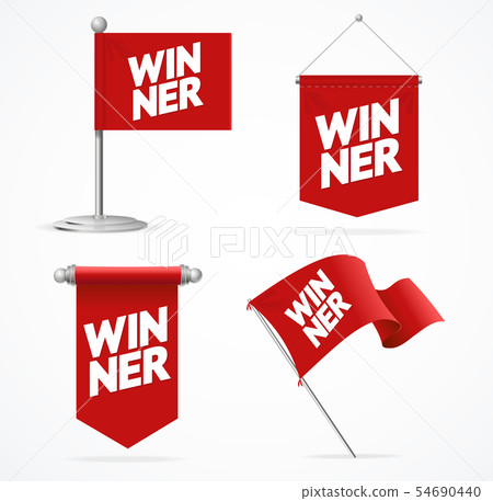 Realistic 3d Winner Concept Flag Banner Set. Vector 54690440