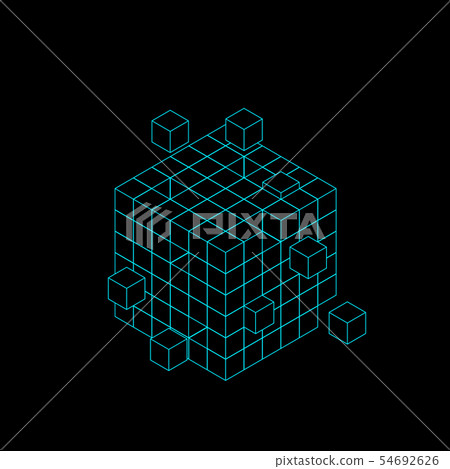 Wireframe cube from small cubes. Big Data concept. - Stock Illustration ...