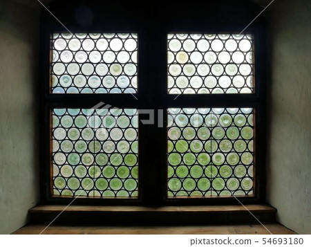 Old window with crown glass (Switzerland) Old window with crown glass (Switzerland) 54693180