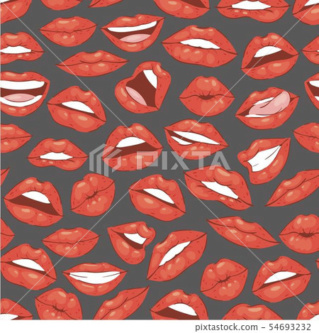 Lip kiss, open mouth with teeth seamless pattern vector cartoon illustration. Beautiful red lips or Lip kiss, open mouth with teeth seamless pattern vector cartoon illustration. Beautiful red lips or 54693232