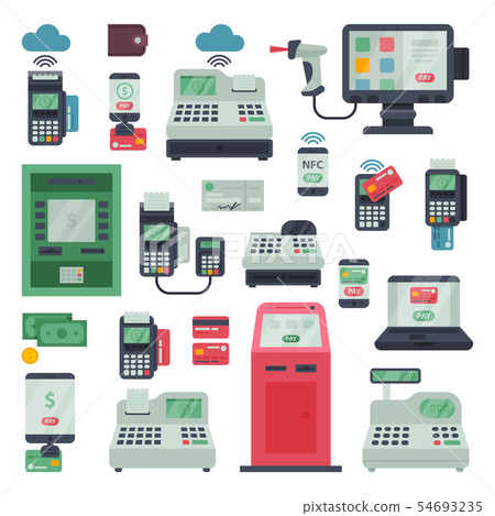 Payment machine vector pos banking terminal and atm bank system for credit card paying through Payment machine vector pos banking terminal and atm bank system for credit card paying through 54693235