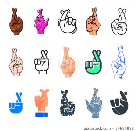 Crossed fingers fingered sign of human hand and symbol of luck or lie illustration fingering set 54694958