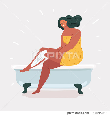 Woman taking a bath and shaving her legs. Woman taking a bath and shaving her legs. 54695088