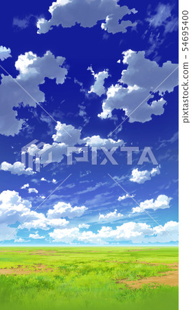 [For vertical PAN] Blue sky and clouds and meadow 02_08 54695400
