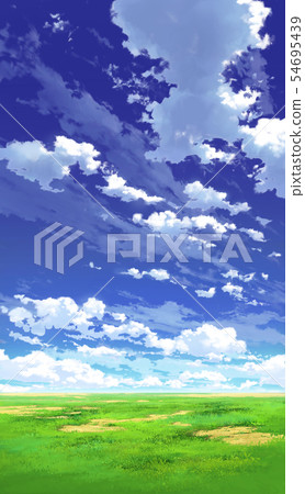 [For vertical PAN] Blue sky and clouds and prairie 03_02 54695439