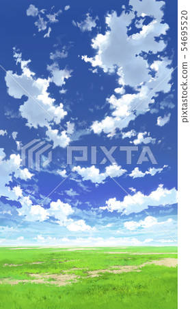 [For vertical PAN] Blue sky and clouds and meadow 04_05 54695520