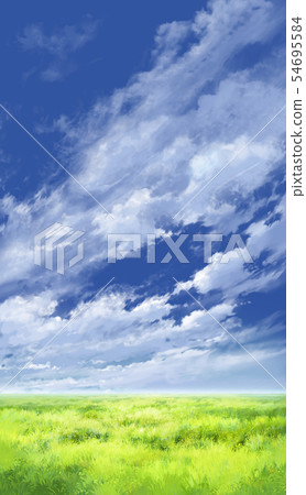 [For vertical PAN] Blue sky and clouds and meadow 05_14 54695584