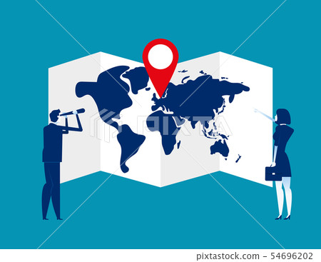 Business team searching for map with a pin. 54696202