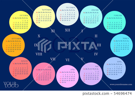 Wall calendar 2020 in the form of a dial, vector Wall calendar 2020 in the form of a dial, vector 54696474