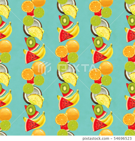 Hand drawn seamless pattern. Summer background with exotic fruits. Hand drawn seamless pattern. Summer background with exotic fruits. 54696523