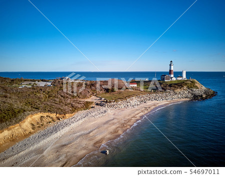 Montauk Lighthouse and beach aerial shot Montauk Lighthouse and beach aerial shot 54697011