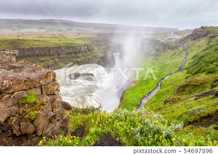 Gullfoss waterfall, amazing nature, Iceland summer landscape, travel background Gullfoss waterfall, amazing nature, Iceland summer landscape, travel background 54697896