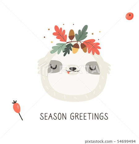 Cute sloth in autumn wreath on white background Cute sloth in autumn wreath on white background 54699494
