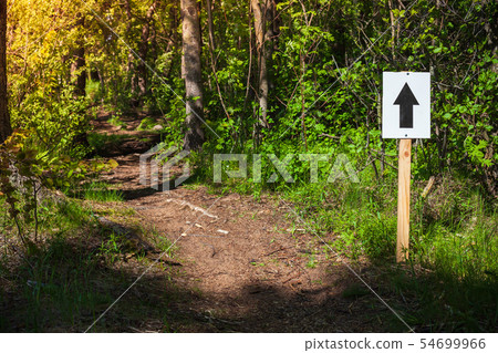 Walk direction. White sign with black arrow 54699966