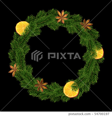Xmas Wreath. Garland of spices, orange and fir 54700197