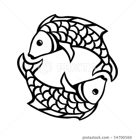 Pisces zodiac sign, black horoscope symbol. - Stock Illustration [54700560]  - PIXTA