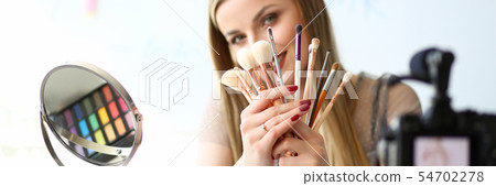 Cute Vlogger Talking on Cosmetics Beauty Blog Cute Vlogger Talking on Cosmetics Beauty Blog 54702278
