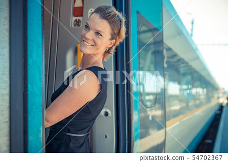 Young attractive woman bussinessman says goodbye 54702367