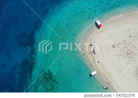 Aerial drone view of Marathonisi island Aerial drone view of Marathonisi island 54702379
