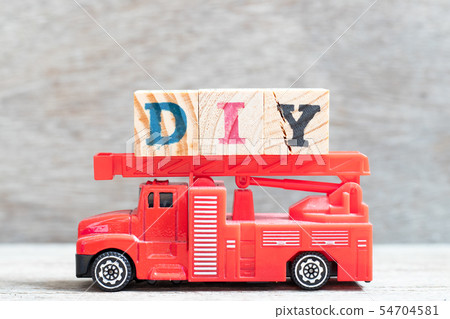 Red fire truck hold letter block in word DIY Red fire truck hold letter block in word DIY 54704581