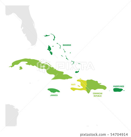 Caribbean Region. Map of countries in Caribbean Sea in Central America. Vector illustration 54704914
