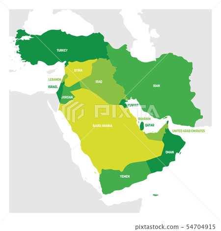 West Asia Region. Map of countries in western Asia or Middle East. Vector illustration 54704915