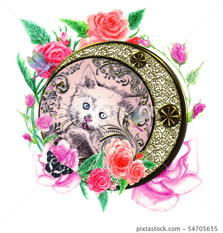 Kitten with watercolor roses Kitten with watercolor roses 54705655