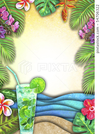 Abstract summer watercolor sea wave, sand beach 54706322