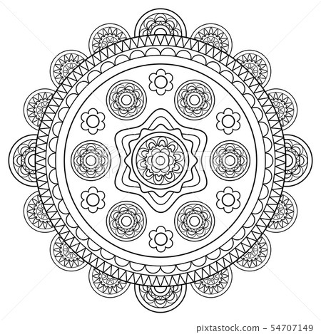 Round floral rosette in black and white Round floral rosette in black and white 54707149