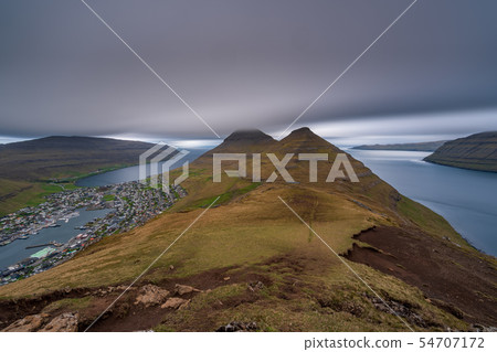 Ultra long exposure of Klaksvik on Bordoy island, Faroe Islands, Denmark Ultra long exposure of Klaksvik on Bordoy island, Faroe Islands, Denmark 54707172