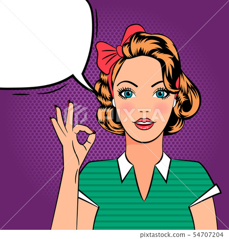 Pop art girl showing OK sign 54707204