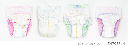 Set of Disposable Baby Diapers Over White Background Set of Disposable Baby Diapers Over White Background 54707344
