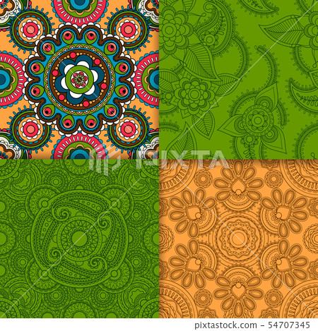 Indian beige and green pattern set Indian beige and green pattern set 54707345