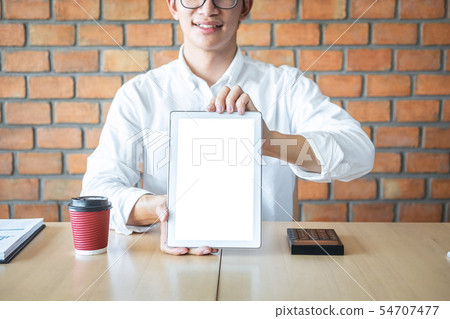 Tablet vertical screen mockup, Image of Young man Tablet vertical screen mockup, Image of Young man 54707477