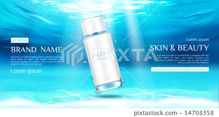 Cosmetics bottle mockup on underwater surface Cosmetics bottle mockup on underwater surface 54708358