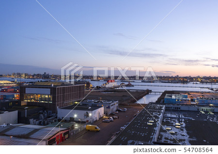 Amsterdam north evening harbour skyline Amsterdam north evening harbour skyline 54708564