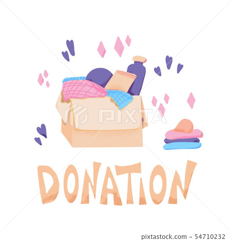 Donation concept. Box with stuff and text. Donation concept. Box with stuff and text. 54710232