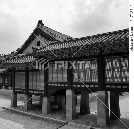 Korean traditional palace Changdeokgung, black and white photo Korean traditional palace Changdeokgung, black and white photo 54712741