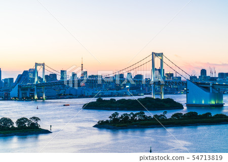 Beautiful architecture building cityscape of tokyo city with rainbow bridge Beautiful architecture building cityscape of tokyo city with rainbow bridge 54713819