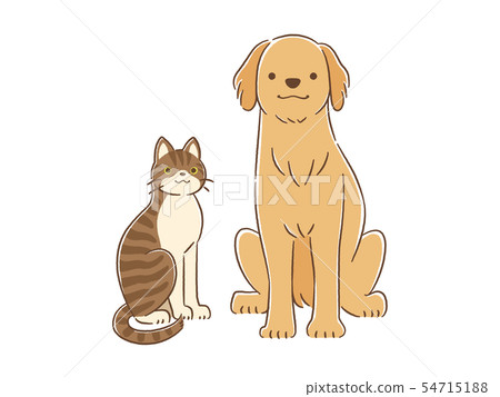 手繪觸摸狗和貓（金毛獵犬＆雜交Kijitra）的插圖 54715188