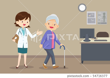 doctor helps her grandmother to go to the walker doctor helps her grandmother to go to the walker 54716377
