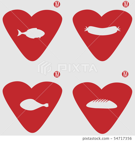 lips-heart with chicken legs, fish, bread and sausage in a negative space for the logo of food 54717356