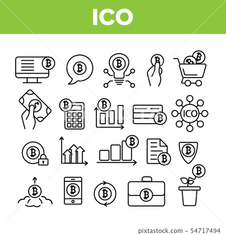 ICO, Bitcoin Vector Thin Line Icons Set - Stock Illustration [54717494 ...