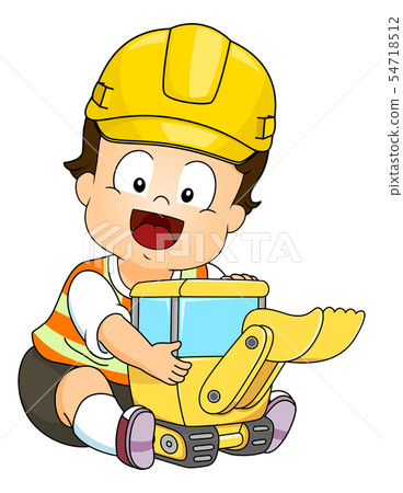 Hard Hat Play Back Hoe Toy Illustration 