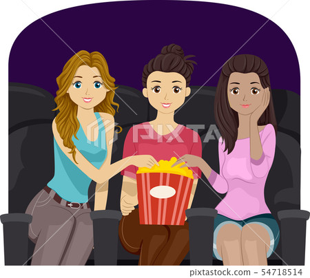 Teens Girls Cinema Movie Illustration 54718514