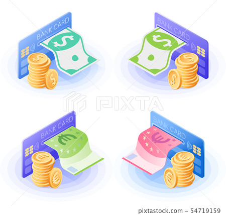The credit card, paper money, stack of coins The credit card, paper money, stack of coins 54719159