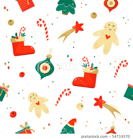 Christmas seamless pattern with funny elements - Stock Illustration ...